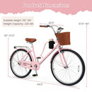 26-Inch Beach Cruiser Bike with Basket and Cup Holder - Pink