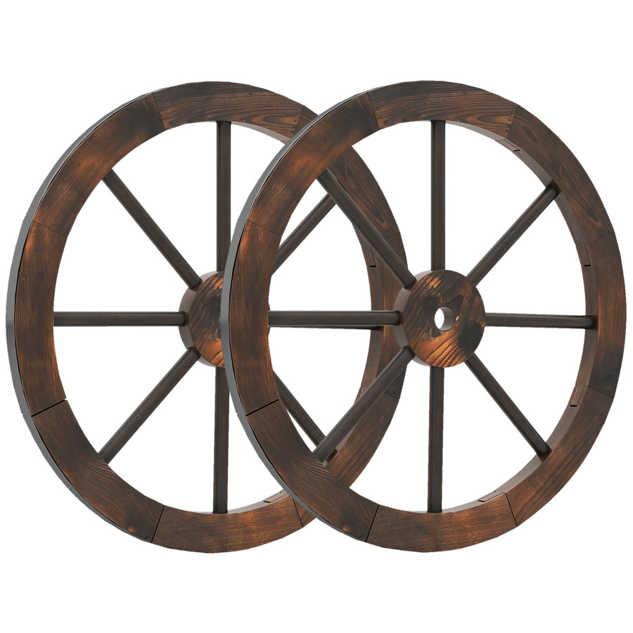 24 Inch Set of 4 Decorative Wooden Wagon Wheel Carbonized Solid Fir Wood
