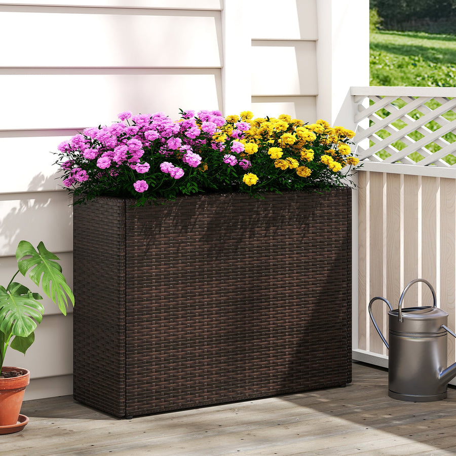 24 Inch Tall Raised Garden Bed All-Weather PE Rattan Wicker Flowerpot with Liner