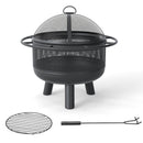 24 Inch Wood Burning Fire Pit with Log Grate and Mesh Screen for Outside