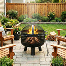 24 Inch Wood Burning Fire Pit with Log Grate and Mesh Screen for Outside