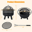 24 Inch Wood Burning Fire Pit with Log Grate and Mesh Screen for Outside