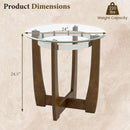 24 Inches Round Side Table with Tempered Glass Top and Solid Rubber Wood Base