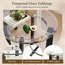 24 Inches Round Side Table with Tempered Glass Top and Solid Rubber Wood Base