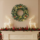24‚Äù Pre-lit Christmas Wreath Front Door Artificial Xmas Wreath with 90 Frosted Branch Tips