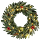 24‚Äù Pre-lit Christmas Wreath Front Door Artificial Xmas Wreath with 90 Frosted Branch Tips