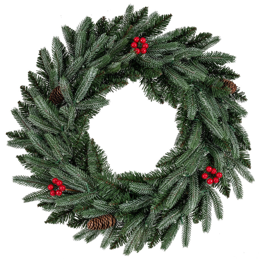 24‚Äù Pre-lit Christmas Wreath Front Door Artificial Xmas Wreath with 90 Frosted Branch Tips