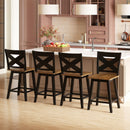 24" Rubberwood Swivel Barstools Set of 4 with Backrest and Large Seat