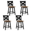 24" Rubberwood Swivel Barstools Set of 4 with Backrest and Large Seat