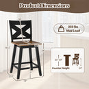 24" Rubberwood Swivel Barstools Set of 4 with Backrest and Large Seat