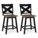 24" Rubberwood Swivel Barstools Set of 2 with Backrest and Large Seat