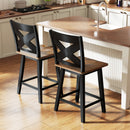 24" Rubberwood Swivel Barstools Set of 2 with Backrest and Large Seat