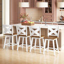 24" Rubberwood Swivel Barstools Set of 2 with Backrest and Large Seat