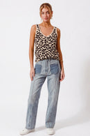 SO ME Leopard Knitted Lightweight V Neck Tank Top