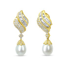18k Yellow Gold 7.0 Cttw Baguette and Round Diamond South Sea Pearl Drop Dangle Clip-On Earrings (F-G Color, VS1-VS2 Clarity)