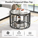 24 Inch Round Coffee Table with Reeded Tempered Glass Top and Oval Swivel Brackets