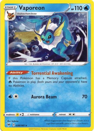 Vaporeon (Cosmos Holo) 030/185 - Miscellaneous Cards & Products Holofoil