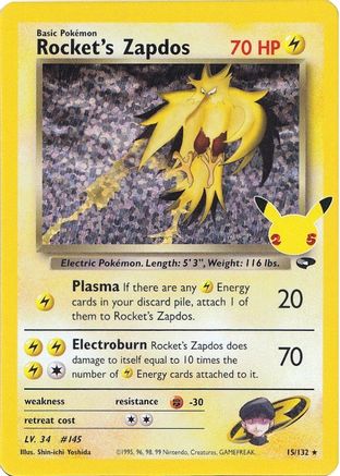 Rocket's Zapdos 015/132 - Celebrations Classic Collection Holofoil