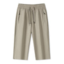 Solid Ice Silk Seven Length Casual Pants For Men Summer Cool Breathable Trousers 3 Zippered Pockets