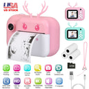 Kids Instant Print Camera 2.4in Digital Zero Ink Selfie Camera 1080P HD Video Recorder Toddler Camera with Dual Lens 3 Roll Print Papers Cute Stickers