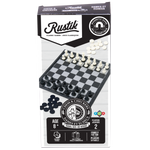 Travel Games: Rustik Foldable Magnetic Checkers/Chess  (Black/White)