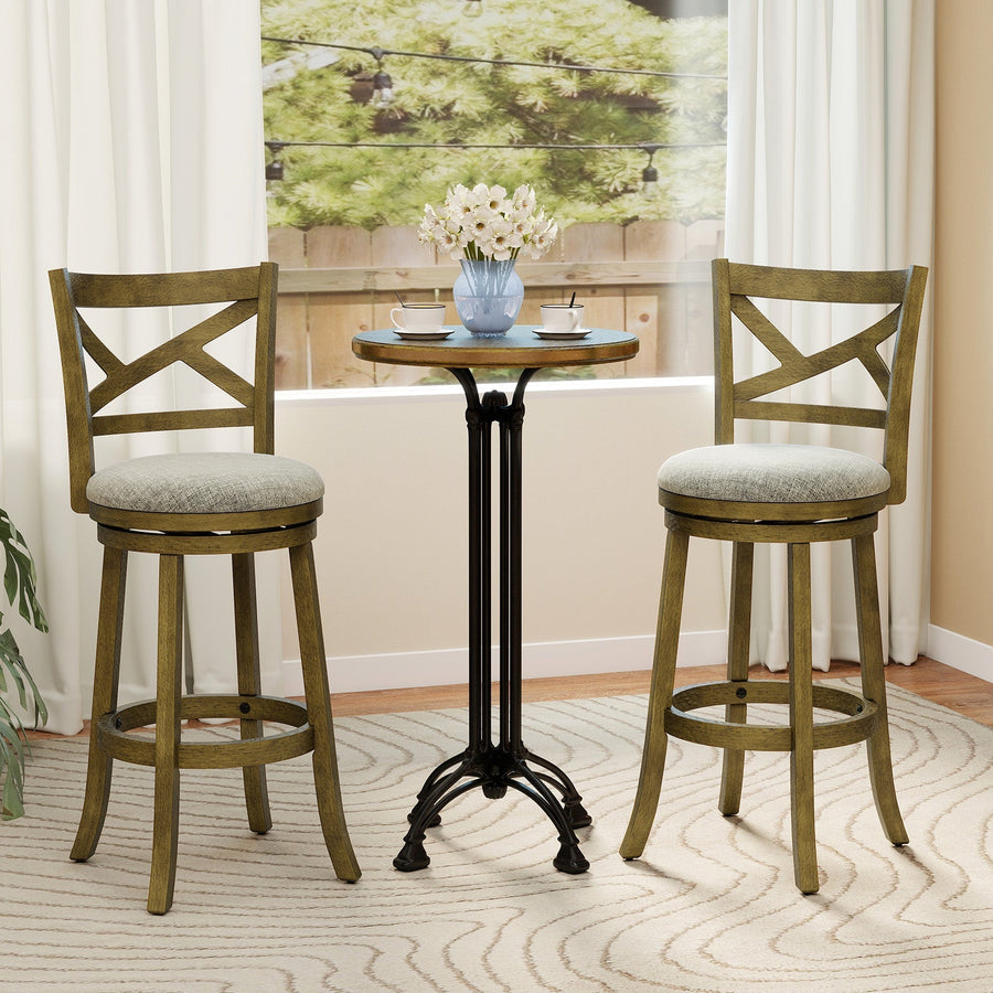 25/30 Inch Swivel Bar Stools Set of 2 with Backrests and Wood Frame