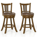 Swivel Bar Stools Set of 2 with Rattan Backrest - Brown