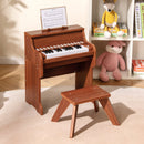 25 Keys Kids Piano Keyboard with Stool Mini Digital Piano Wooden Toy with Adjustable Speed and Volume