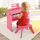 25 Keys Kids Piano Keyboard with Stool Mini Digital Piano Wooden Toy with Adjustable Speed and Volume
