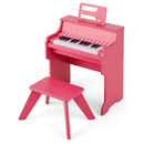 25 Keys Kids Piano Keyboard with Stool Mini Digital Piano Wooden Toy with Adjustable Speed and Volume