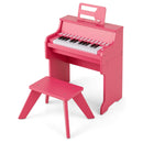 25 Keys Kids Piano Keyboard with Stool Mini Digital Piano Wooden Toy with Adjustable Speed and Volume