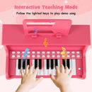25 Keys Kids Piano Keyboard with Stool Mini Digital Piano Wooden Toy with Adjustable Speed and Volume