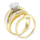 14K Yellow Gold 2-1/3 Cttw Diamond Cluster Channel Set Chevron Shaped Band Engagement Ring & Wedding Band Set