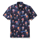 Men's Ocean Hawaiian Short Sleeve Cotton Resort Wear Shirt Jellyfish Print Luminescent Dreams By Amy