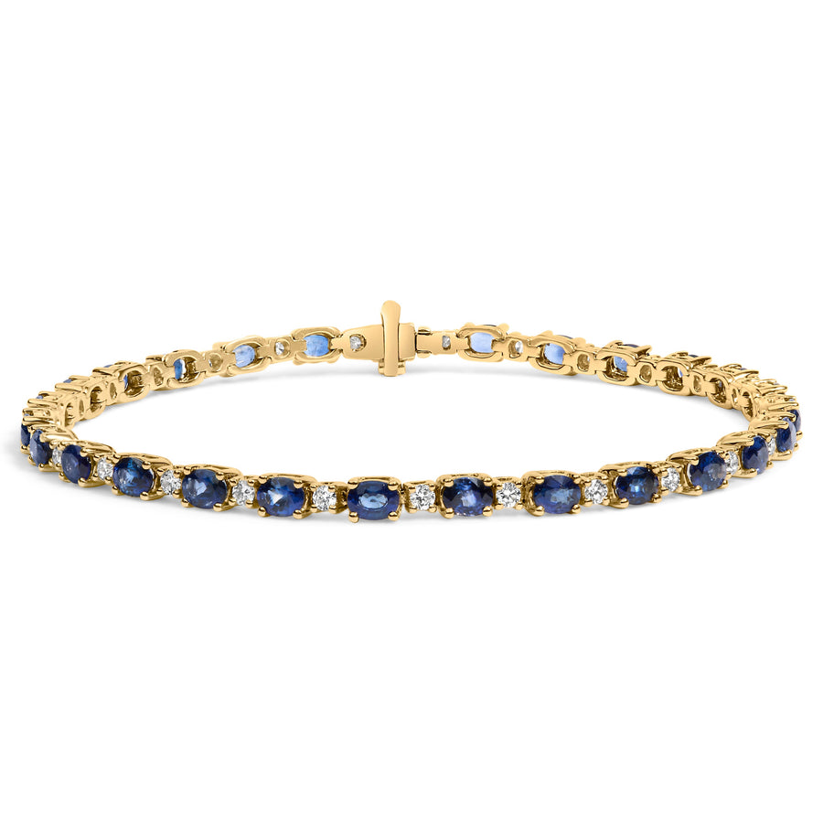 18K Yellow Gold 3/4 Cttw Diamond and 5 1/3 Cttw Oval Blue Sapphire Alternating Link Bracelet (G-H Color, VS1-VS2 Clarity)  - 7.25