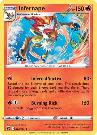 Infernape 026/172 - SWSH09 Brilliant Stars Reverse Holofoil