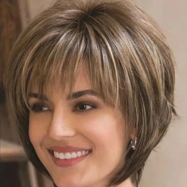Blonde Brown Short Heat Resistant Natural Hair Wig