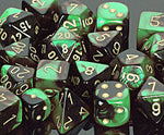 Gemini 4 Polyhedral Black-Green w/gold 7 Die Set