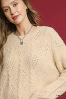 Umgee Pearl-Embellished Long Sleeve Sweater
