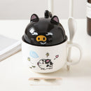 Cartoon Office Ceramic Mug With Lid Spoon