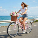 26" Beach Cruiser Bike for Women with Basket and Rear Rack