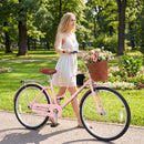 26-Inch Beach Cruiser Bike with Basket and Cup Holder - Pink