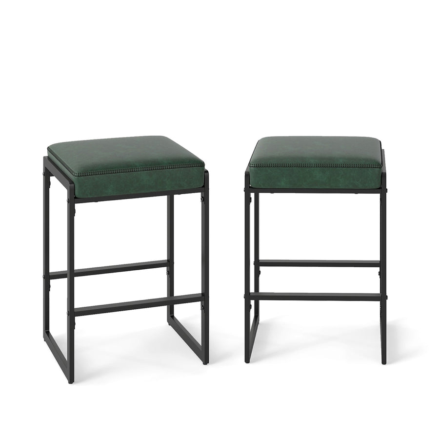 26 inch Bar Stools Set of 2 Counter Height Barstools with Faux Leather Upholstered Seat