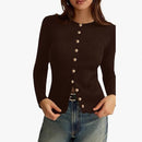 Womens Long-sleeve Button-front Knit Cardigan