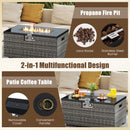 2-Piece Outdoor Rattan Fire Table Set 32 Inch Rectangle Gas Firepit with Tank Cover