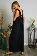 ADORA Full Size Elastic Ruffle Shoulder Jumpsuit Plus Size