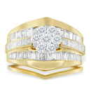 14K Yellow Gold 2-1/3 Cttw Diamond Cluster Channel Set Chevron Shaped Band Engagement Ring & Wedding Band Set