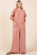 Mittoshop Button Detail Short Sleeve Wide Leg Jumpsuit
