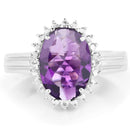 4.99 Carat Genuine Amethyst and White Topaz .925 Sterling Silver Ring