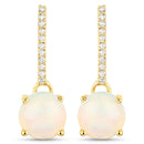 1.06 Carat Genuine Ethiopian Opal and White Diamond 10K Yellow Gold Earrings
